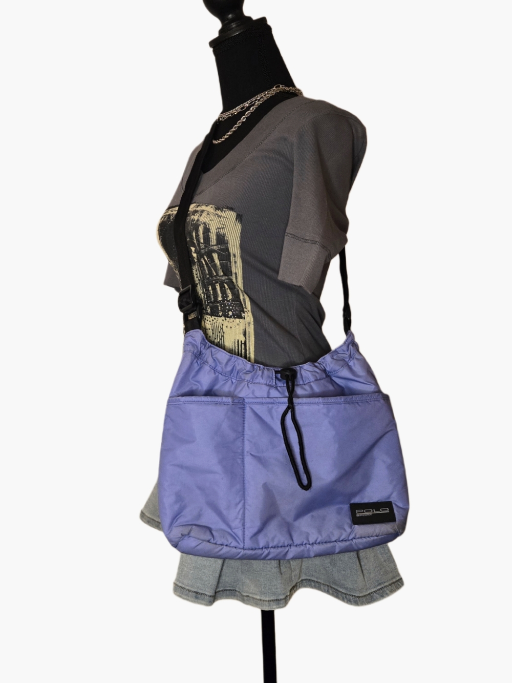 Y2k Polo Ralph Lauren Light Purple Nylon Crossbody Sporty Tote Bag!